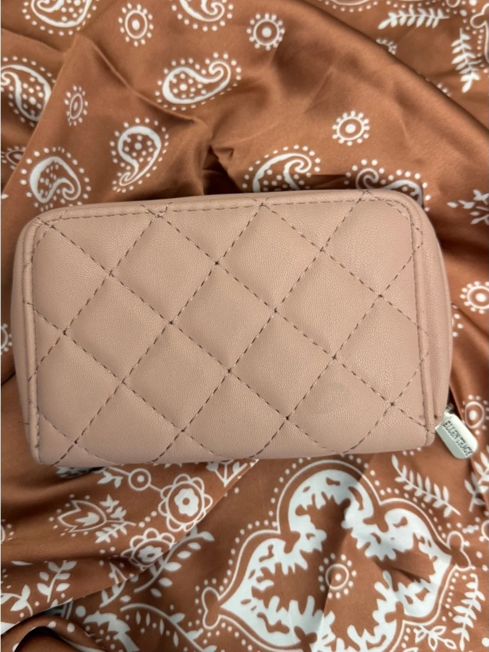 Ellen Tracy Quilted Zip Around Wallet Blush Pink Faux Leather